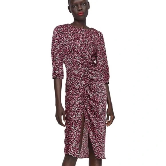 ZARA - FLORAL PRINT RUCHED DRESS - Picture 3 of 12